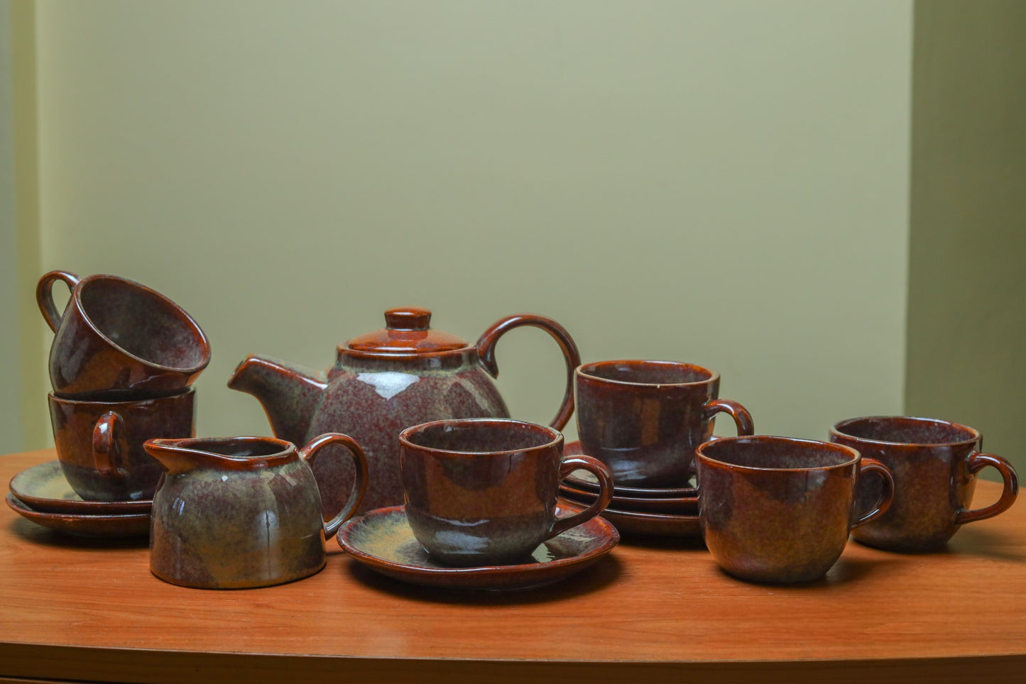 Antique Tea Set with Kettle, cups and Milk Pourer